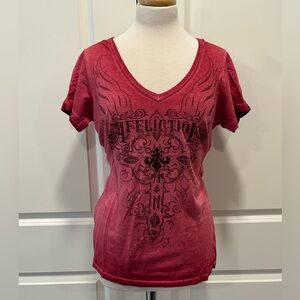 Affliction Y2k Red Rhinestone Short Sleeve Shirt Sz L Whimsygoth 90’s Grunge